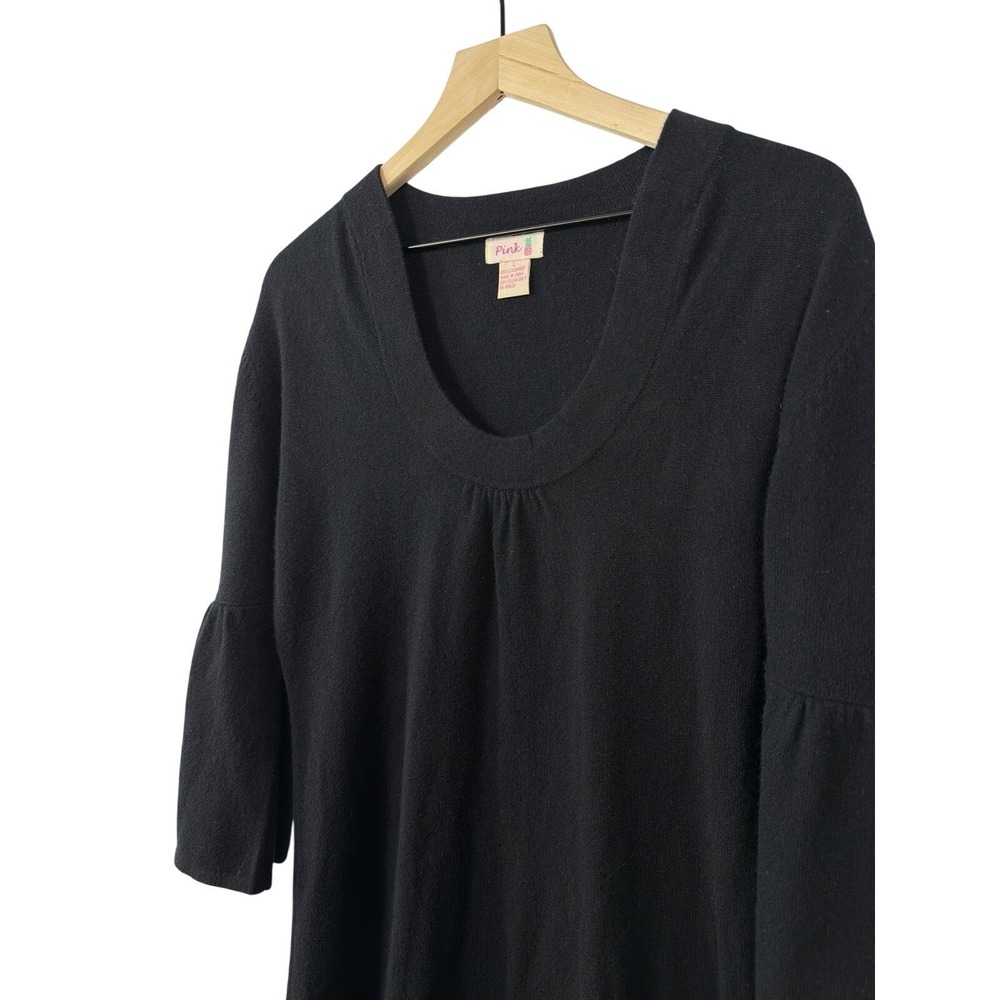 Pink Pineapple Women Black 100% Cashmere Bell Sleeve Scoop Neck Sweater Dress L - Picture 4 of 7